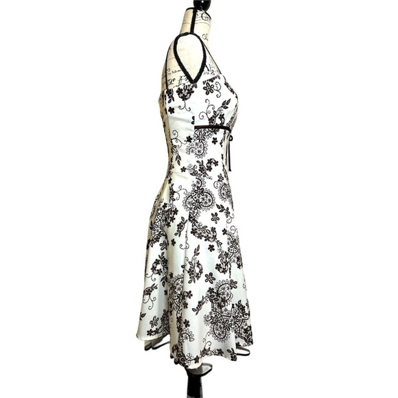 B. Darlin Vintage Brown White Embroidered Fit & Flare Lace Dress XS Retro Party - Picture 7 of 13